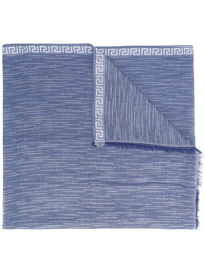 Versace Greek Key Lined Scarf, Men's, Blue, Cotton
