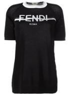 Fendi Logo Print T-shirt, Women's, Size: 40, Black, Viscose/cotton/polyamide