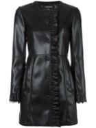 Twin-set Ruffle Detail Coat, Women's, Size: 42, Black, Polyester/polyurethane Resin/polyamide