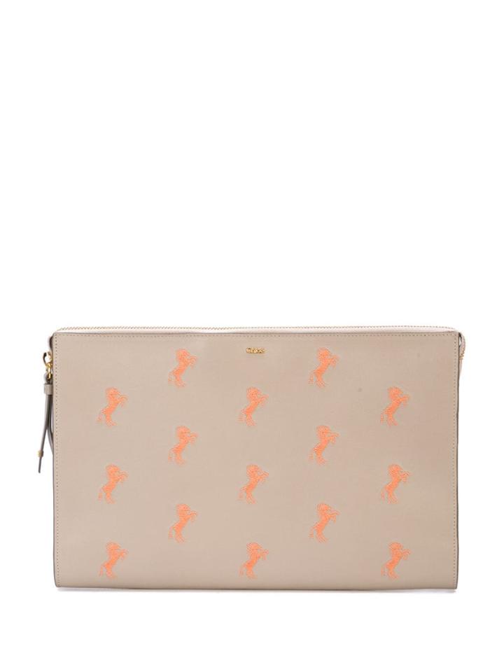 Chloé Embroidered Clutch Bag - Neutrals