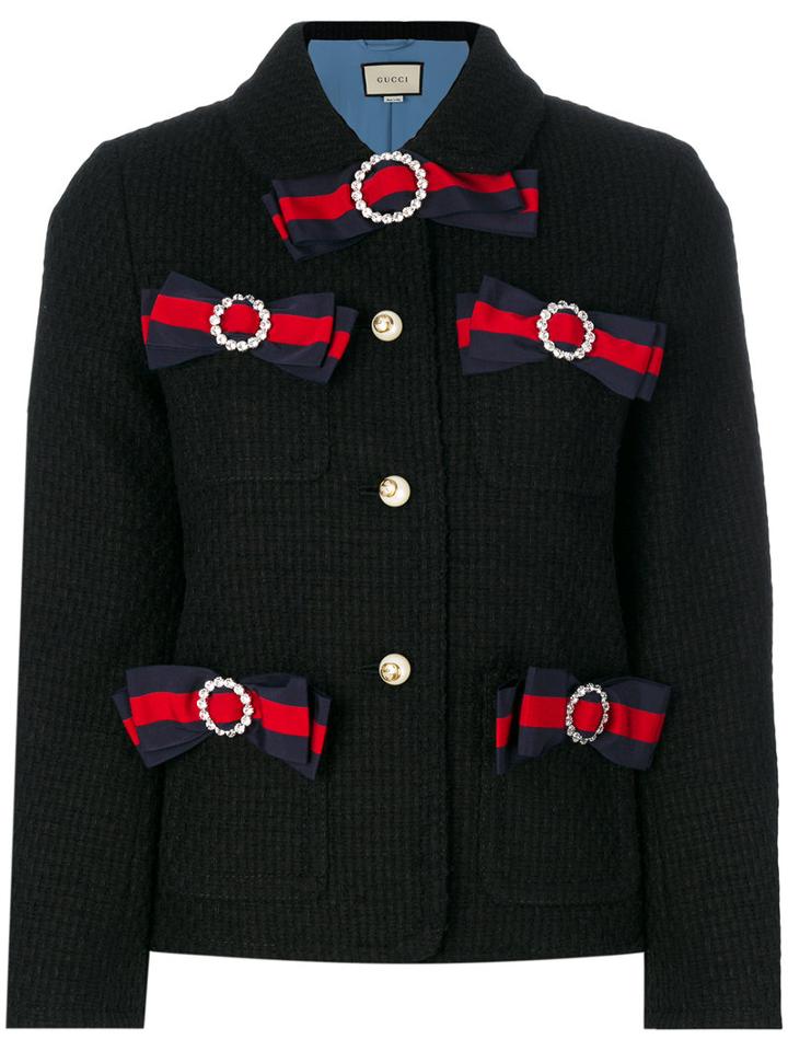 Gucci - Web Bow Tweed Jacket - Women - Silk/cotton/polyamide/acetate - 40, Black, Silk/cotton/polyamide/acetate