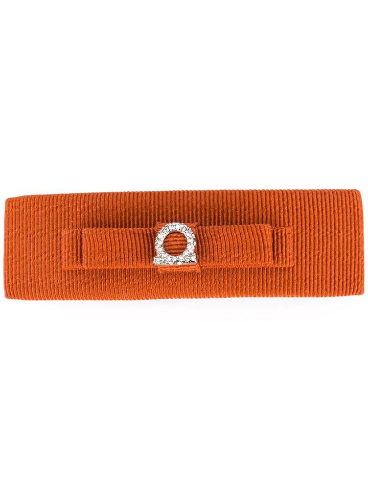 Salvatore Ferragamo Small Gancio Hair Clip, Women's, Yellow/orange, Silk/cotton/brass/swarovski Crystal