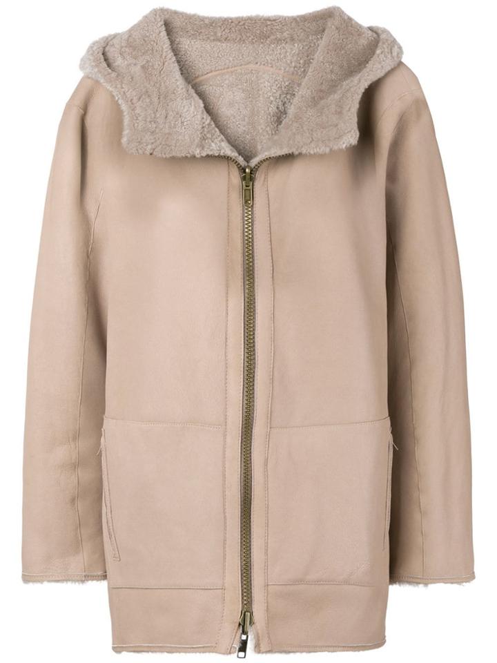 Sylvie Schimmel Hooded Shearling Jacket - Nude & Neutrals