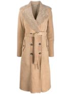 Desa 1972 Double Breasted Shearling Coat - Brown