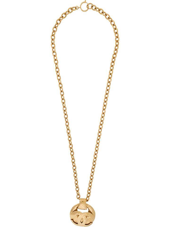 Chanel Vintage Quilted Logo Necklace - Metallic