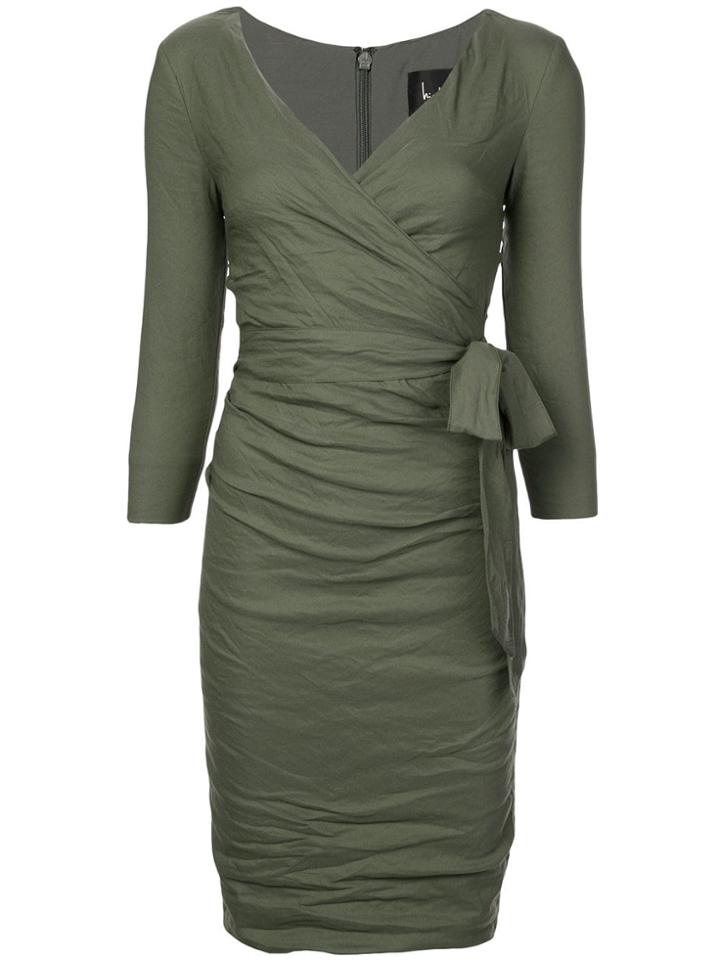 Nicole Miller Ruched Tie Waist Dress - Green