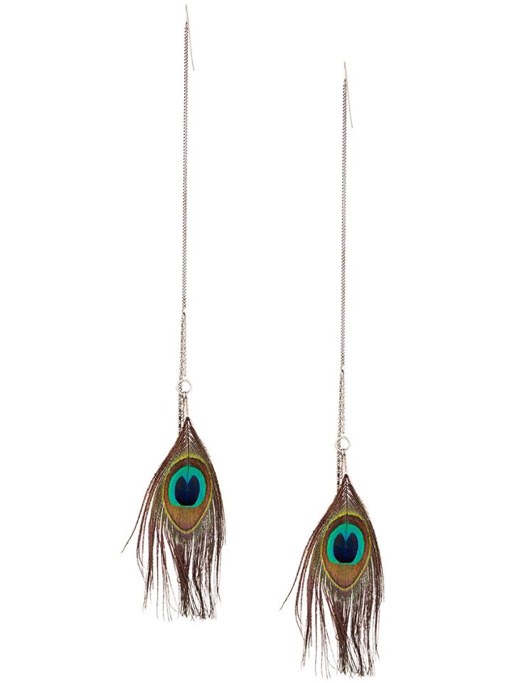 Ann Demeulemeester Blanche Peacock Feather Long Earrings - Metallic