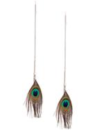 Ann Demeulemeester Blanche Peacock Feather Long Earrings - Metallic
