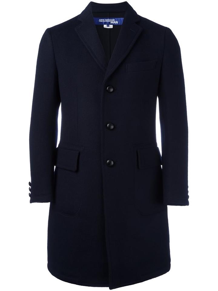 Junya Watanabe Comme Des Garçons Man Single Breasted Coat, Men's, Size: Medium, Blue, Polyester/rayon/cashmere/wool