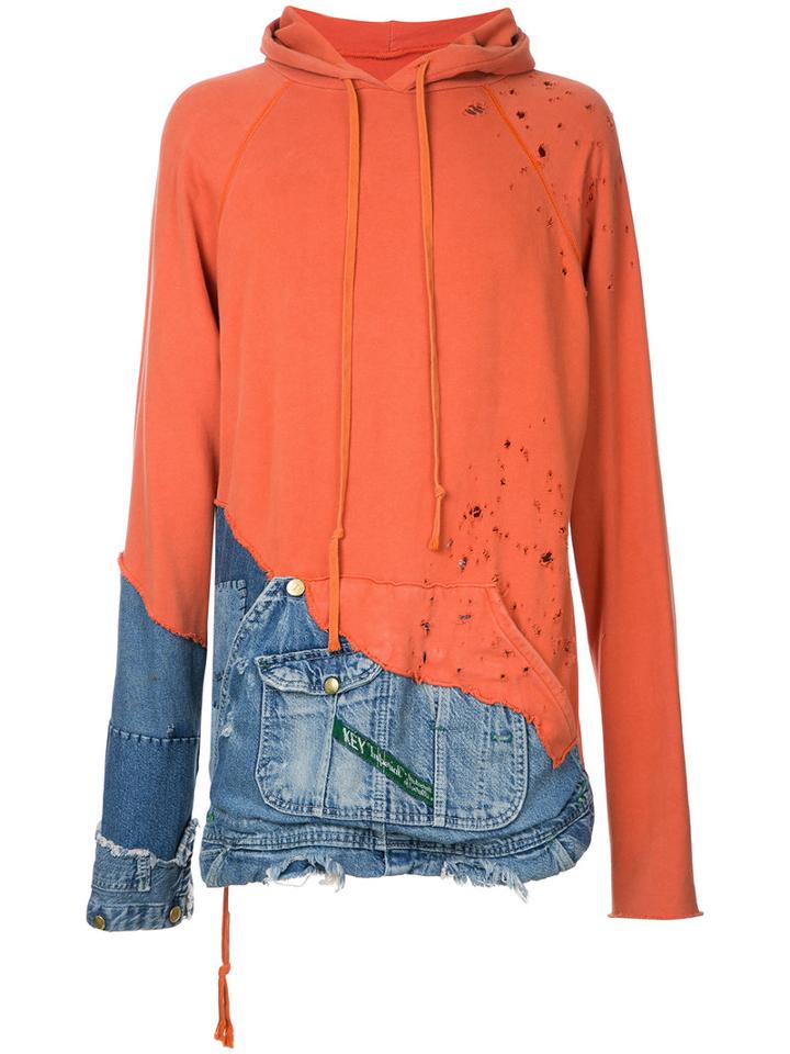Greg Lauren - Patchwork Zipped Hoodie - Men - Cotton - 4, Yellow/orange, Cotton