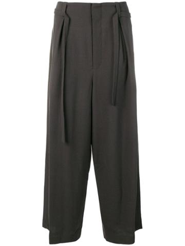 Ethosens Pleated Wide-leg Trousers - Brown
