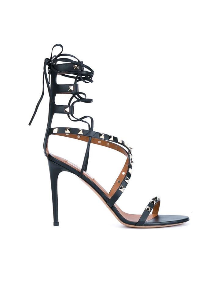 Valentino Garavani Rockstud Sandals, Women's, Size: 39, Black, Calf Leather