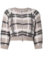 Brunello Cucinelli Checked Zipped Cardigan, Women's, Size: Small, Nude/neutrals, Polyamide/cashmere/alpaca