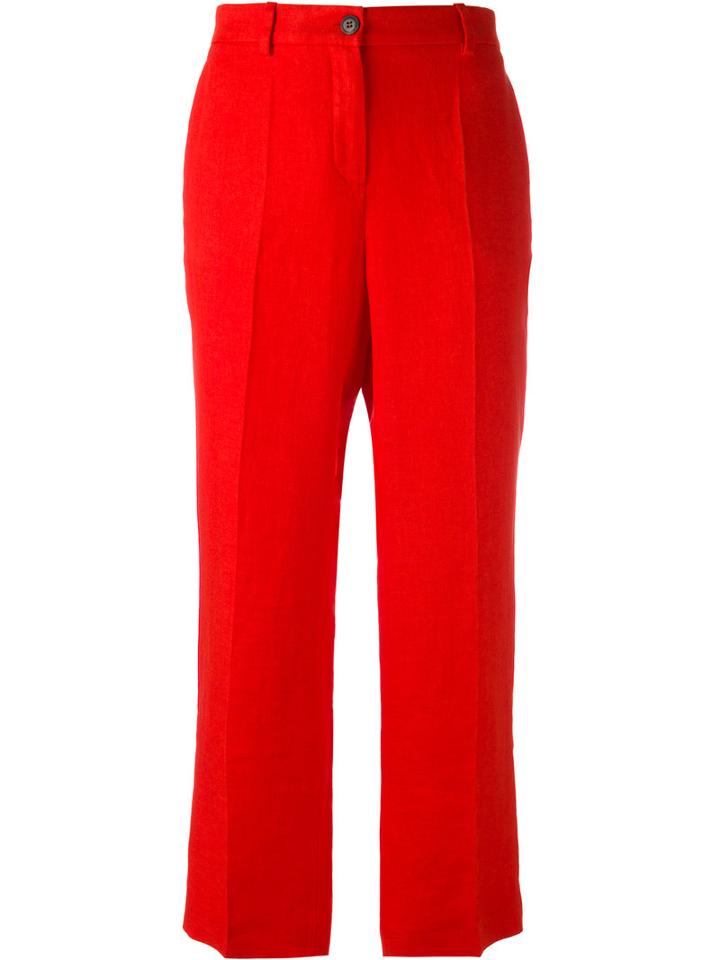 Roberto Cavalli Cropped Trousers, Size: 4, Red, Linen/flax/silk