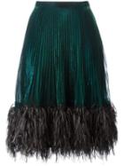 Marco De Vincenzo Feather Trim Pleated Skirt, Women's, Size: 42, Green, Polyester/metallized Polyamide
