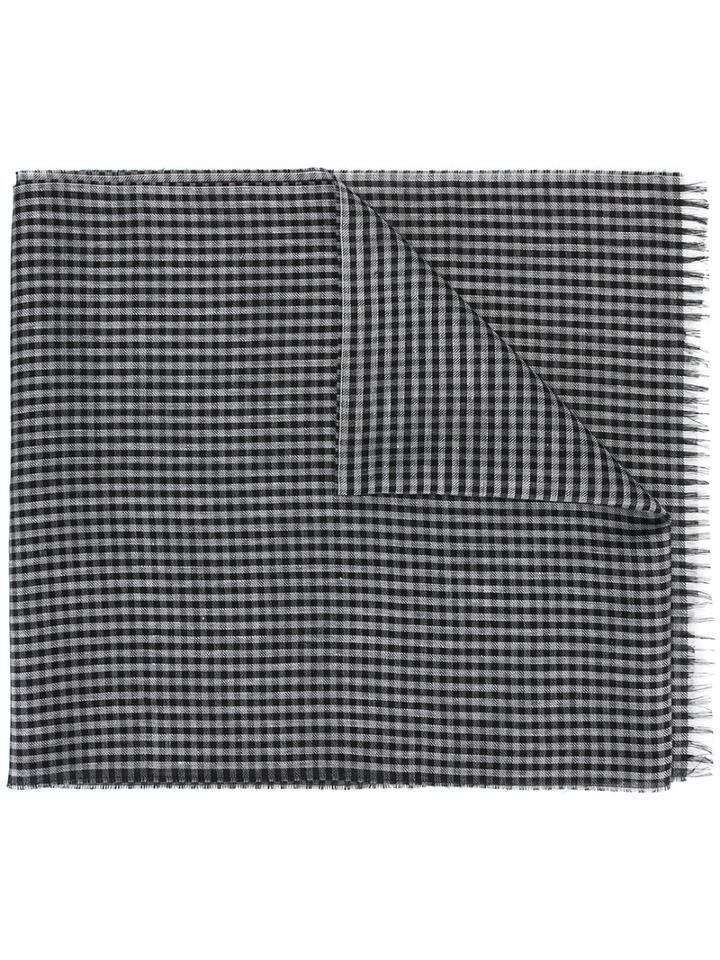 Lanvin Gingham Scarf, Men's, Black, Linen/flax/cashmere/silk