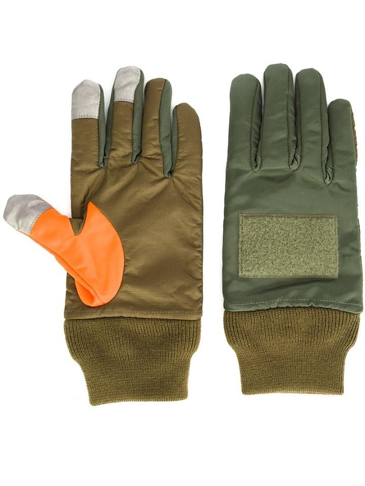 Ganryu Comme Des Garcons Contrast Thumb Gloves, Men's, Size: Large, Green, Nylon/polyester