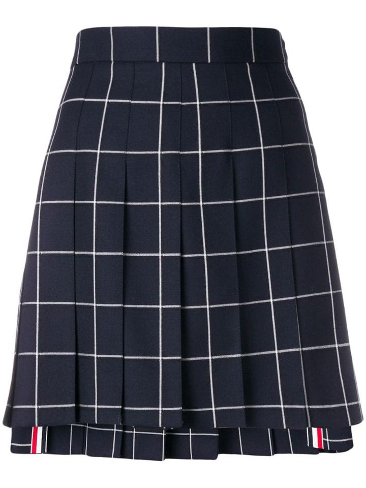 Thom Browne Windowpane Pleated Mini Skirt - Blue