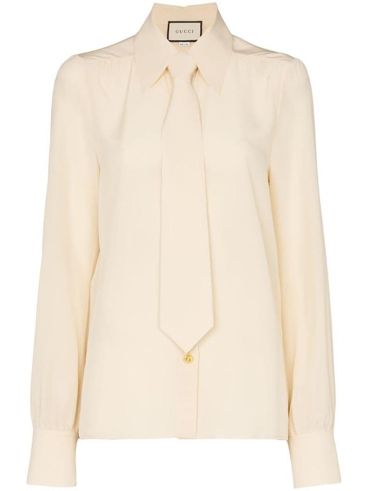 Gucci Removable Tie Silk Shirt - Neutrals