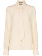 Gucci Removable Tie Silk Shirt - Neutrals