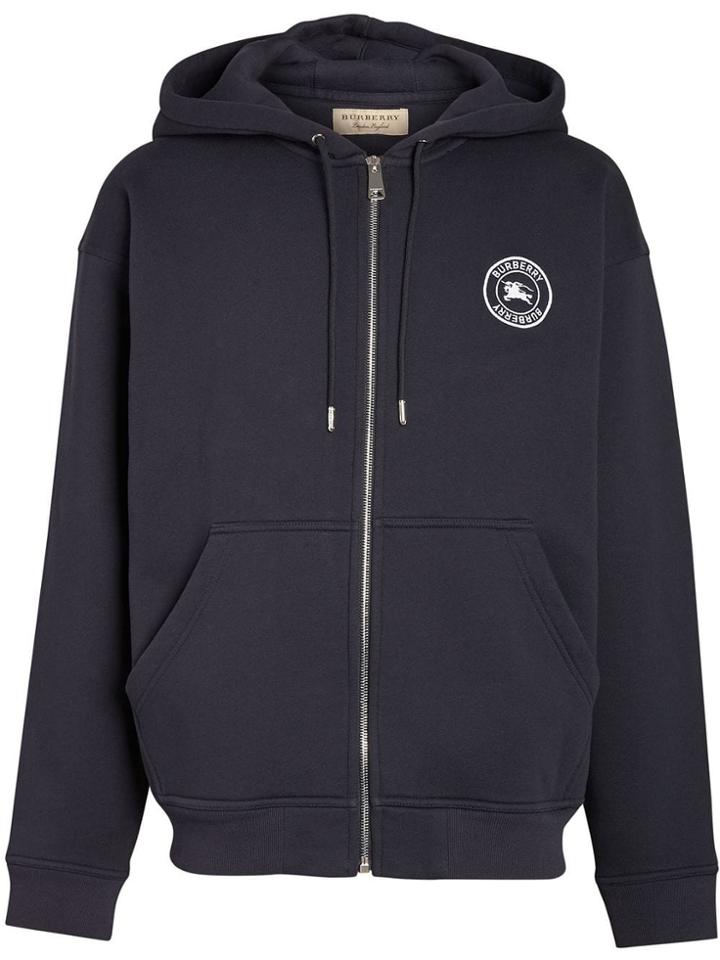 Burberry Embroidered Logo Jersey Hooded Top - Blue