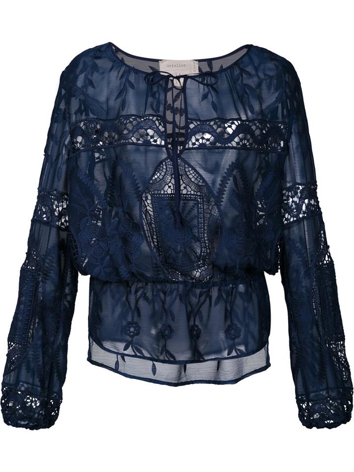 Nicole Miller Floral Lace Blouse, Women's, Size: Small, Blue, Polyester/silk