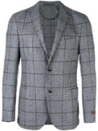Corneliani Checked Buttoned Blazer, Men's, Size: 52, Grey, Virgin Wool/cupro