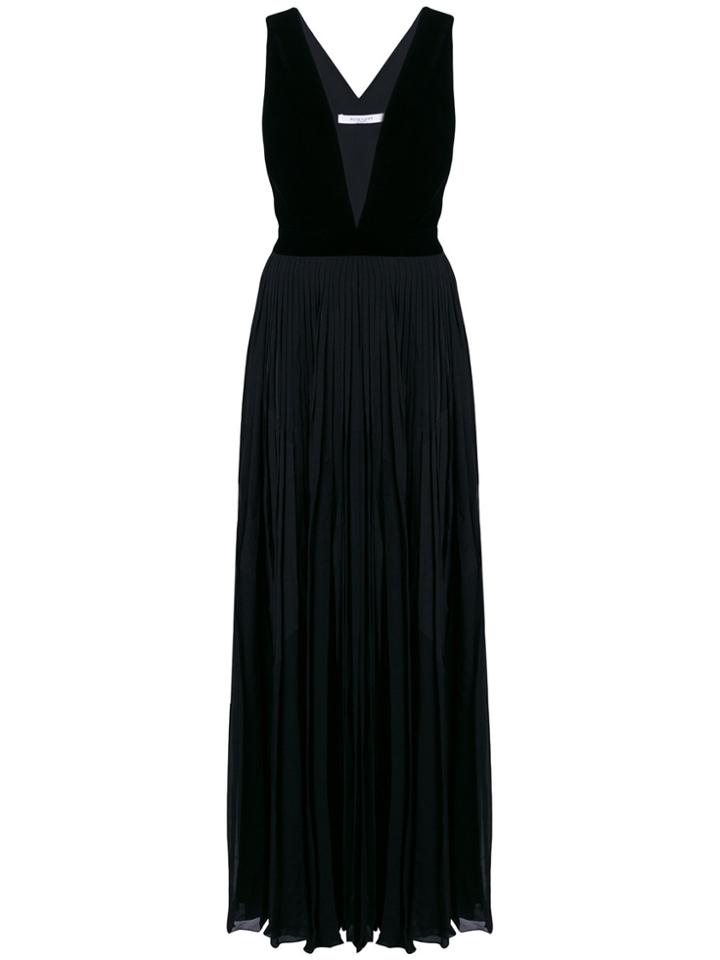 Givenchy Plunging Neckline Pleated Gown - Black