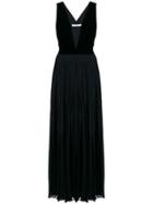 Givenchy Plunging Neckline Pleated Gown - Black