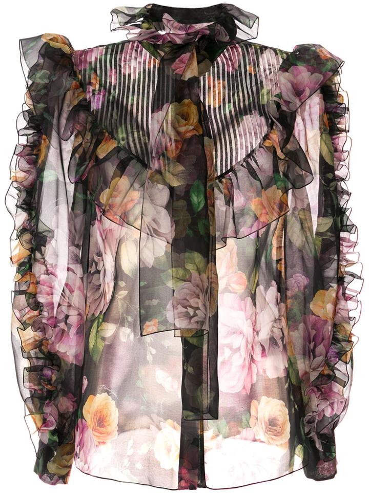 Dolce & Gabbana Floral Sheer Blouse - Black