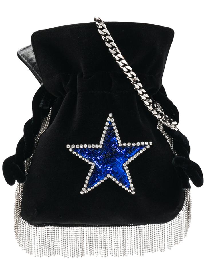 Les Petits Joueurs Star Embellished Fringed Crossbody Bag - Black
