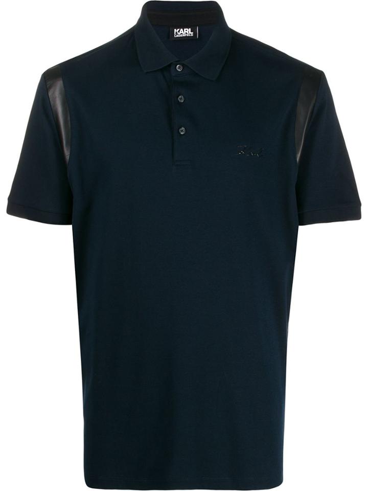 Karl Lagerfeld Signature Logo Textured Polo Shirt - Blue