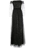Marchesa Notte Ls Off Shldr Glitter Tulle Gown - Black