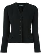 Dolce & Gabbana Buttoned Jacket, Women's, Size: 44, Black, Silk/nylon/spandex/elastane/virgin Wool