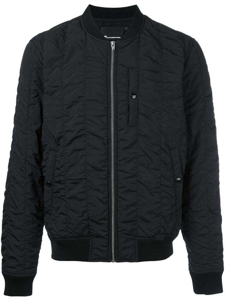 T By Alexander Wang Creased Bomber Jacket, Men's, Size: Medium, Black, Nylon/polyester