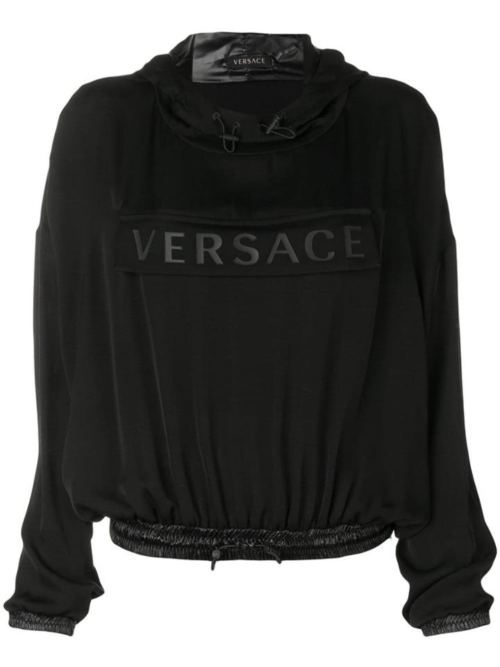 Versace Logo Drawstring Hoodie - Black