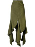 J.w.anderson - Frayed Hem Skirt - Women - Cotton - 8, Green, Cotton