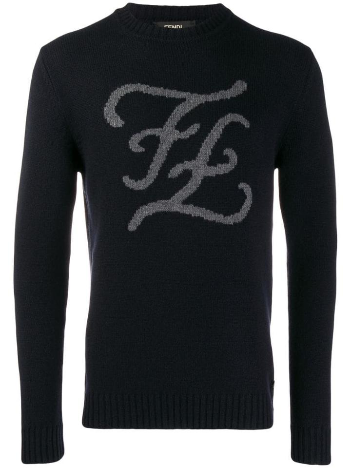 Fendi Ff Karligraphy Knitted Jumper - Blue