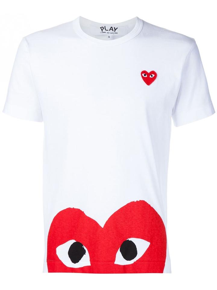 Comme Des Garçons Play Heart Print And Application T-shirt, Men's, Size: Large, White, Cotton