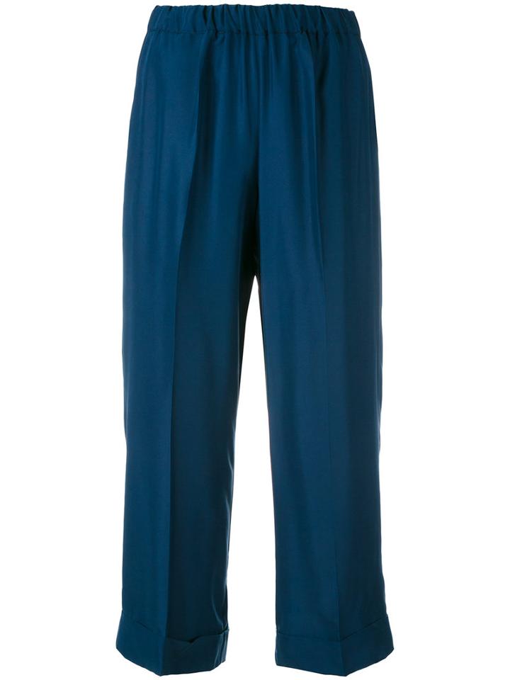 P.a.r.o.s.h. - Cropped Trousers - Women - Silk - L, Blue, Silk