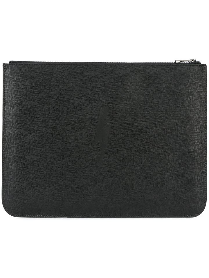 Neil Barrett Lightning Bolt Embossed Clutch, Men's, Black, Leather