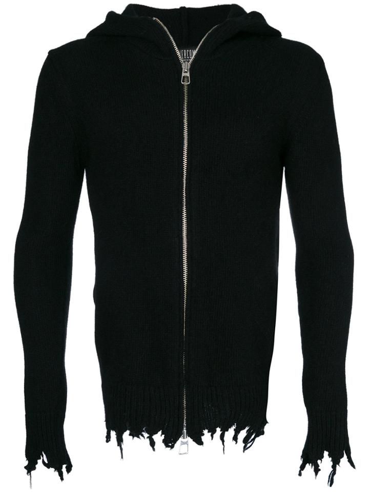 Overcome Frayed Trim Hoodie - Black