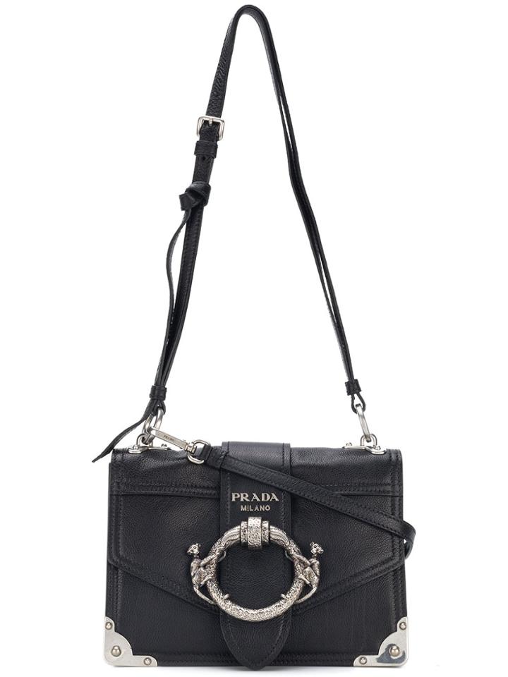 Prada Cahier Animalier Shoulder Bag - Black