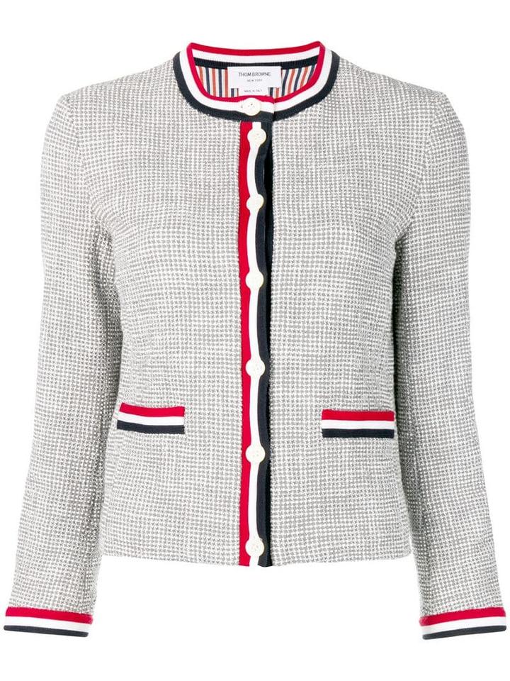 Thom Browne Tricolour Textured Tweed Cardigan - Grey