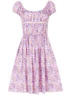 Blumarine Square Neck Floral Dress - Pink & Purple