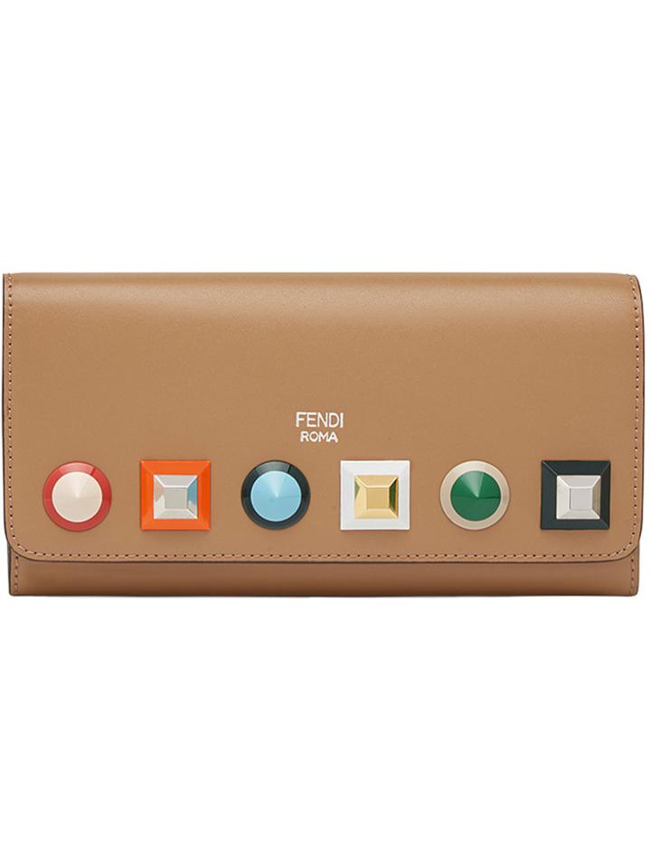 Fendi Studded Wallet With Chain - Nude & Neutrals