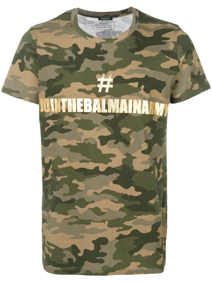 Balmain Camouflage Print Logo T-shirt - Green