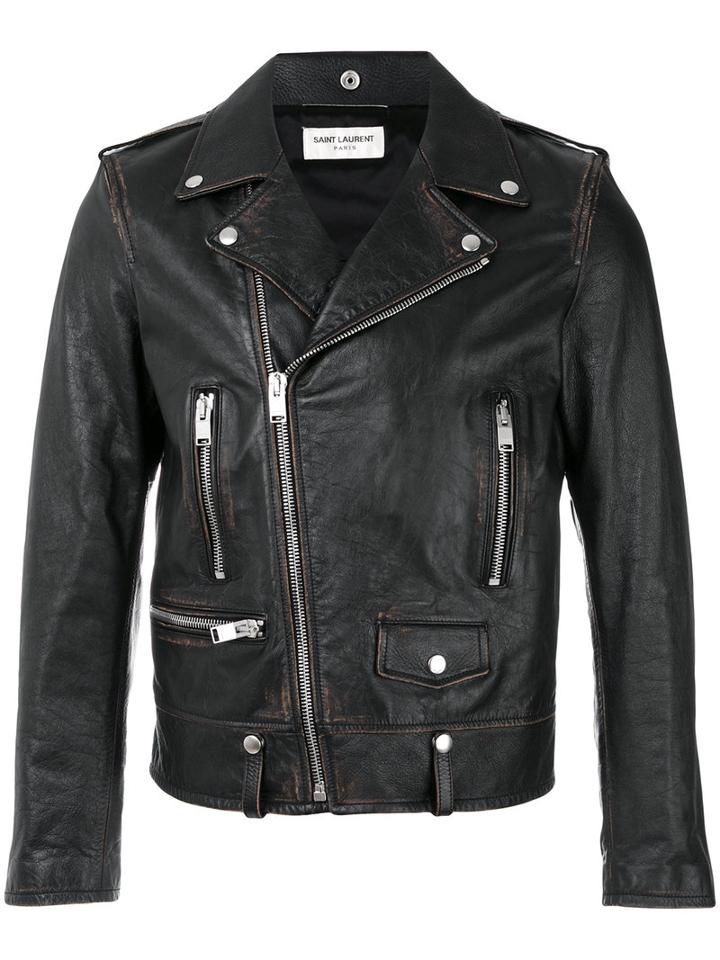 Saint Laurent - Biker Jacket - Men - Cotton/leather/polyester/cupro - 44, Brown, Cotton/leather/polyester/cupro