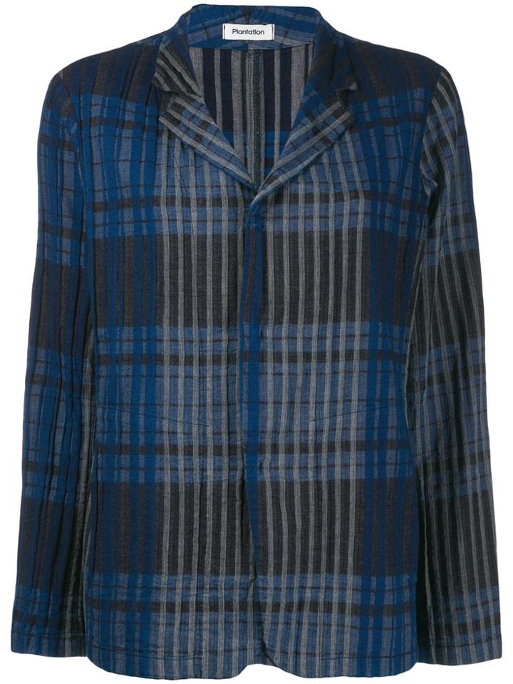 Plantation Check Button Blazer - Blue