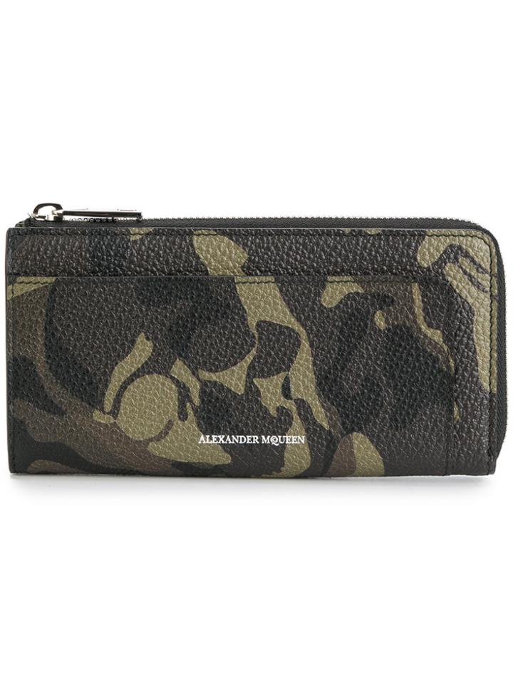 Alexander Mcqueen Camouflage Print Zipped Wallet - Green